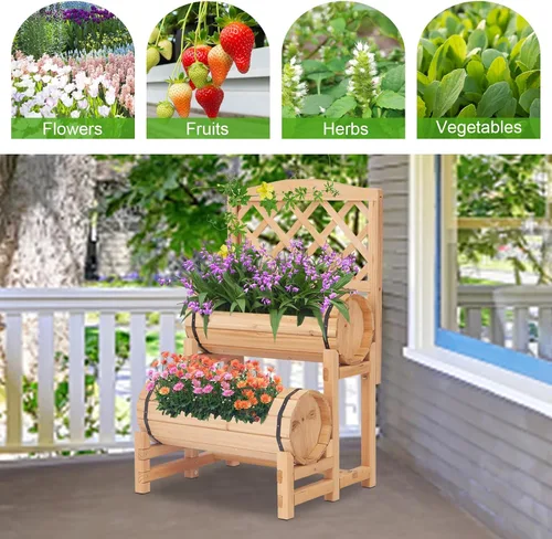 Vista 2 de kinbor Cama de jardín elevada de madera para exteriores, jardinera elevada, maceta con enrejado, cama de jardín elevada para jardinería, verduras