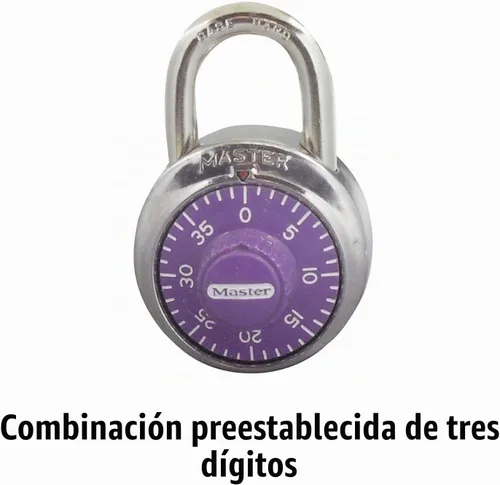 Vista 5 de Master Lock 1514D Candado de combinación, 1-7/8 pulgadas. Ancho 3/4 pulgadas. Grillete largo, esfera púrpura, 1.875 pulgadas