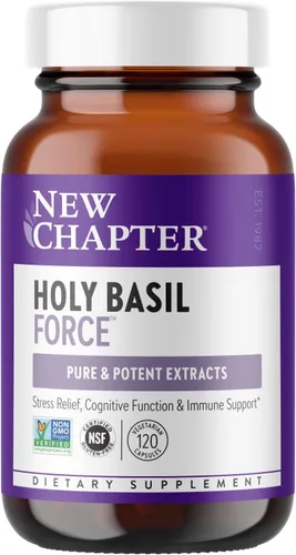 Vista 9 de New Chapter Suplemento para aliviar el estrés – Fuerza de albahaca sagrada supercrítica con albahaca sagrada supercrítica para apoyo del estrés +