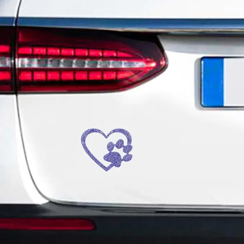 Vista 3 de Calcomanía con estampado de corazón de pata de perro, decoración de automóvil con diamantes de imitación, lindo estampado de pata de perro