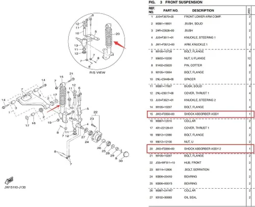 Vista 3 de 10L0L Juego de amortiguadores delanteros para carrito de golf compatible con Yamaha Drive G29 Carros de gas y eléctricos, OEM JW2-F3390-00-00
