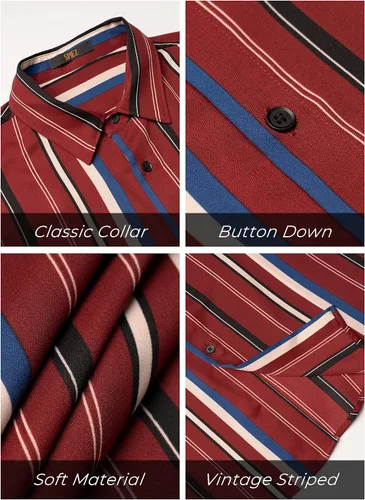 Vista 2 de SPIEZ Men's Striped Shirts Casual Long Sleeve Button Down Vintage Vacation Dress Shirt Regular Fit