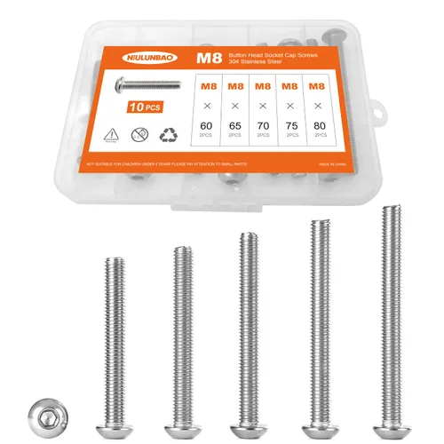 Vista 25 de Tornillos de cabeza de botón M3 x 4 mm, 6 mm, 8 mm, 10 mm, 12 mm, tornillos de cabeza de botón, acero inoxidable 304, totalmente roscado, unidad