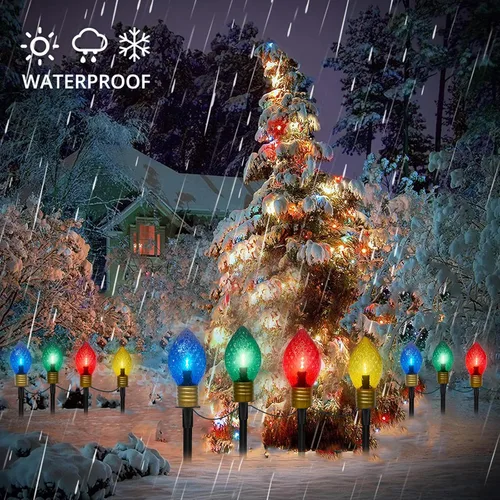Vista 5 de Luces de camino de Navidad Jumbo C9 para exteriores, luces de Navidad jumbo de 7 pies con estacas de marcador de camino y 4 bombillas LED