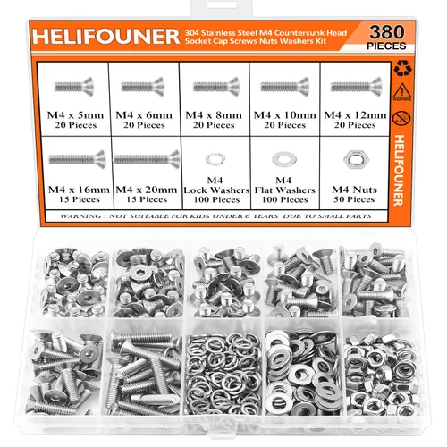 Vista 22 de HELIFOUNER 560 Piezas M2 x 4 mm / 6 mm / 8 mm / 10 mm / 12 mm / 16 mm / 20 mm, Tornillos de Cabeza de Botón con Cavidad Cilíndrica, Tuercas