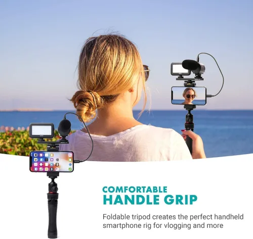 Vista 7 de Movo iVlogger - Kit de vlogging para iPhone con trípode de tamaño completo – Kit de inicio de YouTube compatible con Lightning para creadores
