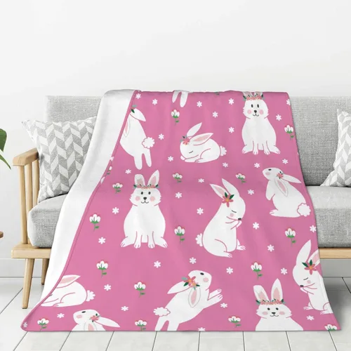 Vista 10 de Manta de Pascua y primavera, manta de felpa acogedora y suave para sofá, cama, sofá, viajes, campamento para adultos/niños, color azul y blanco