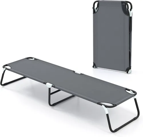 Vista 10 de Goplus Catre plegable para campamento, cama plegable de alta resistencia para adultos y niños con almohadilla antideslizante para los pies, catre