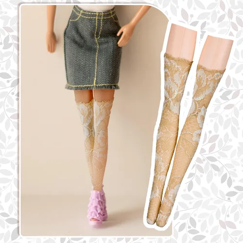Vista 6 de Sotiff - 10 pares de medias de encaje para muñeca para ropa de muñeca Calcetines largos hechos a mano con patrones huecos de encaje, accesorios