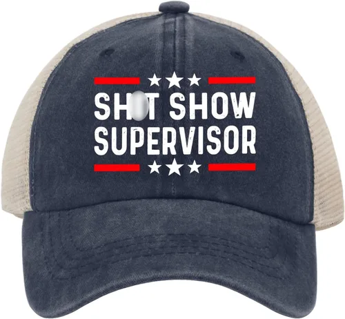 Vista 8 de VUWKNQ Shit Show Hat Shit Show Supervisor Hat Trucker Hat Women Funny Mesh Cap for Summer, Azul marino 9