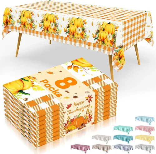 Vista 38 de Smiry 8 paquetes de manteles desechables Gingham, 54 x 108 pulgadas, manteles de plástico impermeables rectangulares en diseño a cuadros