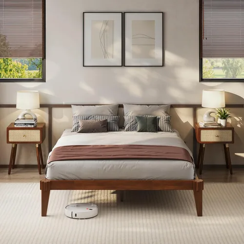 Vista 16 de Bme Chalipa Marco de Cama King de 14" - Plataforma de Cama de Madera Maciza - Marco de Cama de Carpintería Japonesa - Soporte de Listones de Madera