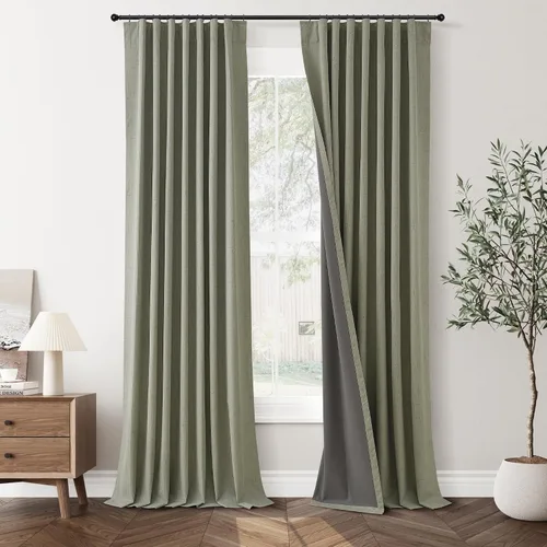 Vista 43 de Jowels Cortinas opacas de lino natural de 96 pulgadas de largo, 2 paneles