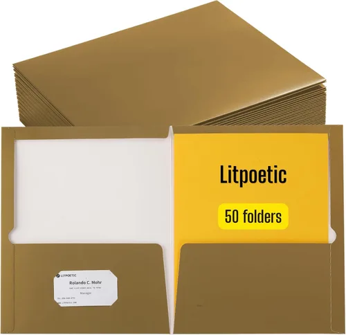 Vista 16 de Paquete de 25 carpetas de papel laminado brillante con 2 bolsillos profundos y ranura para tarjetas de visita, capacidad para 100 hojas de papel