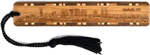 Vista 8 de Miami Florida City Skyline - Marcapáginas de madera grabado con borla, fabricado en Estados Unidos
