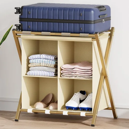 Vista 12 de aboxoo Portaequipajes con almacenamiento, soportes plegables para maleta para habitación de invitados, soporta hasta 120 libras, soportes