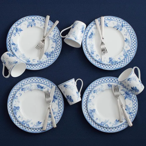 Vista 7 de Mikasa Kiley Bone China - Juego de vajilla ligera de 16 piezas resistente a las astillas, servicio para 4, azul y blanco