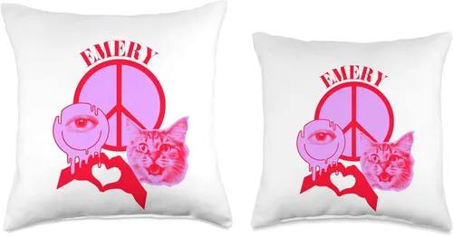 Vista 3 de Emery Name Personalized Peace and Karma Co. Personalized Emery First Name I Love Retro Cat Mom Throw Pillow, 16x16, Multicolor