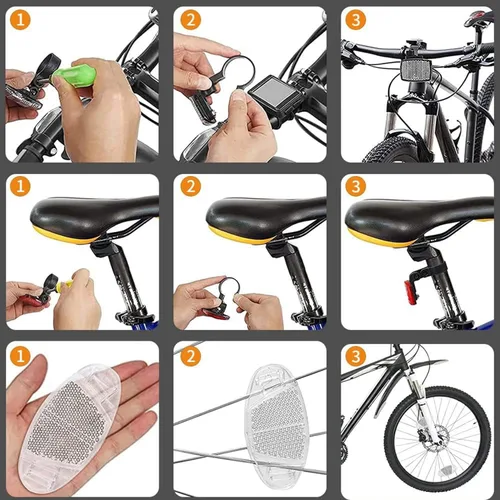 Vista 3 de VICDUEKG Kit de reflectores delanteros y traseros de bicicleta, 12 piezas de reflectores de radios de rueda de luz de bicicleta, accesorios