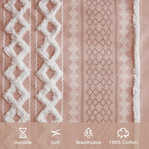 Vista 3 de INK+IVY Cortinas Boho para Dormitorio PANEL ÚNICO Cortinas de Ventana para Sala de Estar, 100% Algodón con Rayas de Chenilla Copetuda Estilo Granja