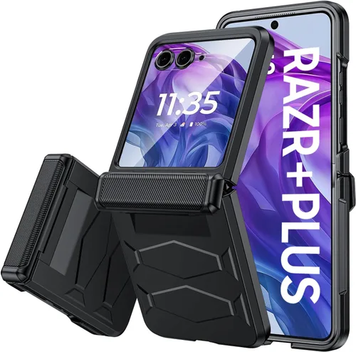 Vista 33 de Vizvera para Motorola Razr 2024 - Funda con tapa con bisagra, protector de pantalla incorporado, a prueba de golpes, funda todo en uno para Negro