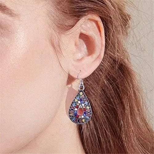 Vista 2 de Aretes colgantes de plata esterlina, con forma de gota, hechos a mano, de estilo bohemio, cobre, IDAX0286