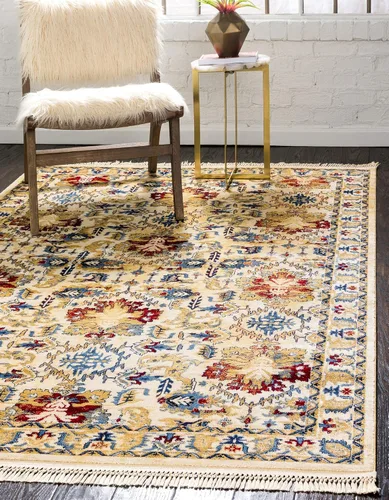 Vista 13 de Unique Loom District Collection - Alfombra geométrica de granja, rústica, con bordes, (4 pies x 6 pies, rectangular, azul/beige)