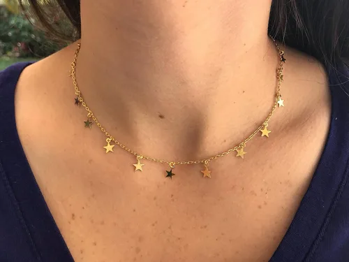 Vista 3 de Long tiantian Gargantilla de estrella dorada para mujer, gargantilla simple para adolescentes y niñas, Cobre, otro