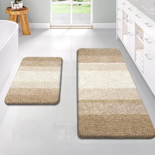 Vista 16 de OLANLY - Juego de tapetes para baño de 2 piezas, de microfibra, suaves y absorbentes, antideslizantes, lavables a máquina y para secadora, felpudos