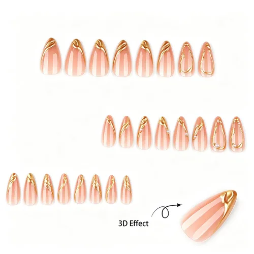 Vista 2 de Uñas postizas medianas a presión de almendra para mujer, uñas postizas Color-2