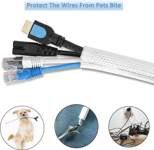 Vista 3 de Protector de cable de 10 pies a 1/2 pulgada de diámetro, manga de organización de cables, manga de cable de tubo, funda dividida para cable USB