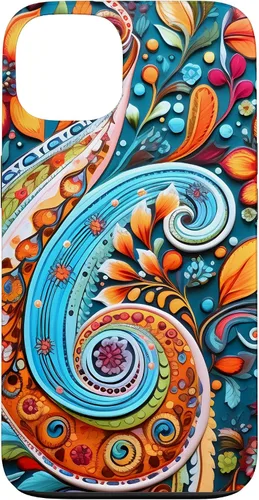 Vista 7 de Vivid Blue and Orange Paisley Floral Art Case for iPhone 17