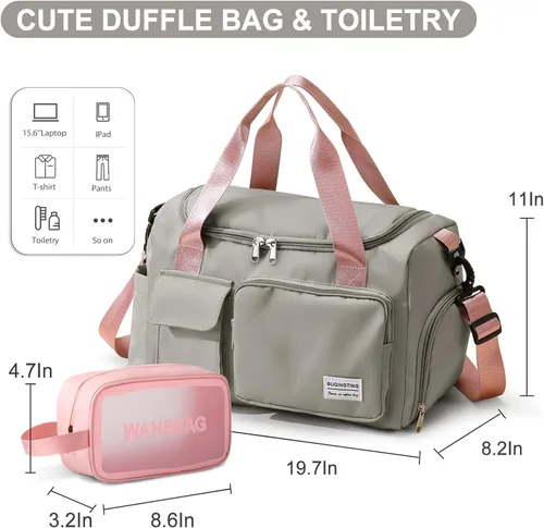 Vista 443 de Pequeña bolsa de gimnasio para mujer, bolsa de viaje con compartimento para zapatos