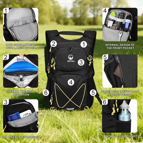 Vista 7 de Mochila de hidratación de 22 litros, mochila de senderismo con vejiga a prueba de fugas de 2 litros, ideal para hombres y mujeres, correr, ciclismo