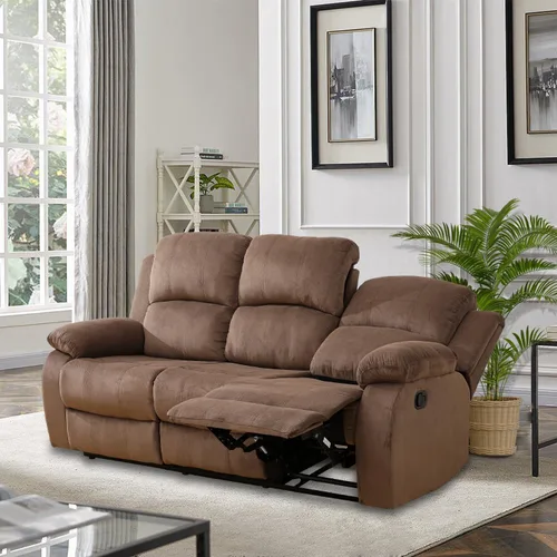 Vista 30 de Juego de muebles de sala de estar, juego de sofá reclinable de cuero, sofá reclinable y sofá biplaza, juego de sofá de cuero beige, juego de muebles