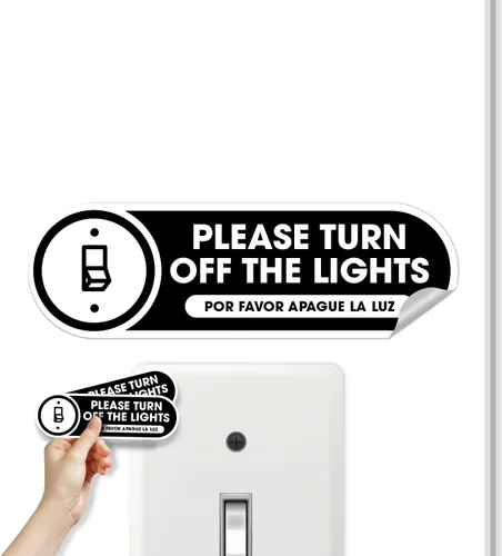 Vista 5 de Calcomanías bilingües para apagar las luces, paquete de 2 calcomanías de luz, vinilo mate permanente, inglés y español (pequeño)
