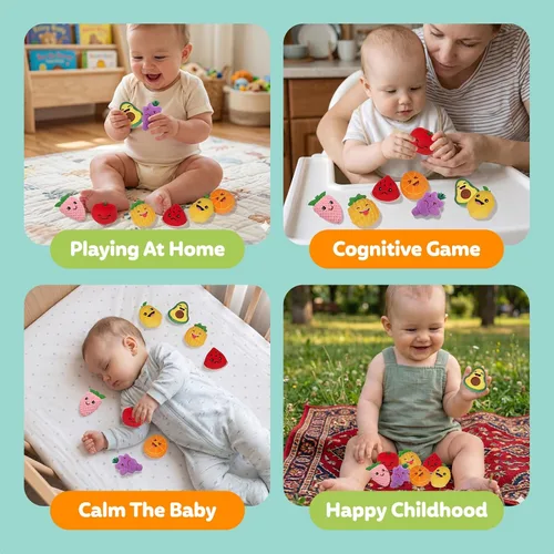 Vista 7 de Juguetes sensoriales para niños, paquete de 8 mini frutas de peluche suave para niñas o niños como decoraciones de fiesta, juguetes de simulación