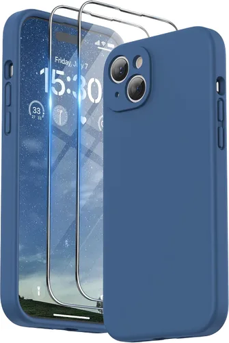 Vista 9 de SURPHY Funda diseñada para iPhone 15 Plus con protector de pantalla y cordón, correa de teléfono y funda de silicona líquida para teléfono