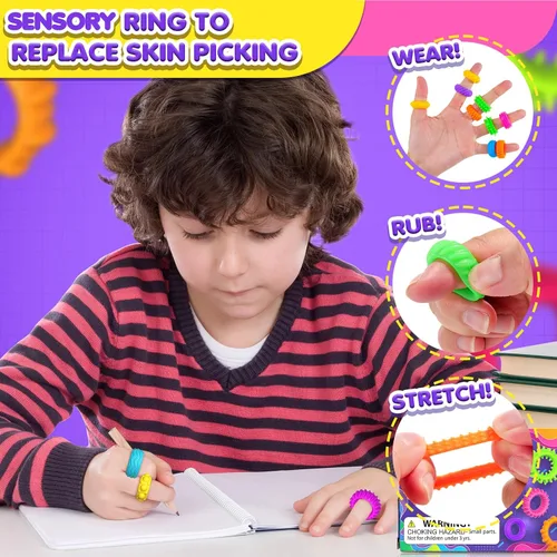 Vista 3 de Anillos sensoriales para niños: 18 paquetes de anillos para jugar - Juguetes sensoriales para niños con autismo - Alivio silencioso de la ansiedad a