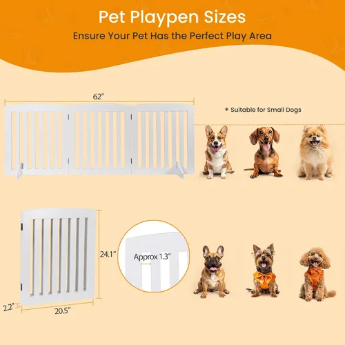Vista 3 de ZENY Puerta para mascotas de 24 pulgadas, puerta plegable independiente para perros de 3 paneles, forma en Z, color blanco, valla de madera