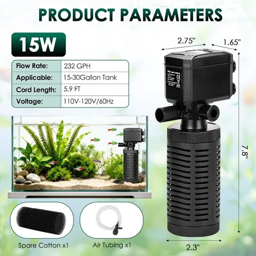 Vista 6 de hygger Filtro sumergible para acuario pequeño de 15-30 galones, filtración en tanque con aireación para agua salada y agua dulce, filtros internos