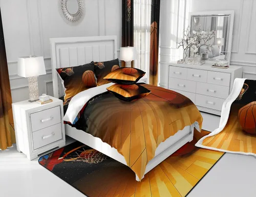 Vista 6 de Manfei Juego de sábanas de baloncesto para niños, tamaño individual, juego de ropa de cama temática deportiva para decoración de habitación de niños