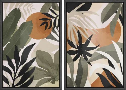 Vista 106 de SIGNFORD Lienzo enmarcado para pared, juego de arte geométrico retro de mediados de siglo, plantas forestales, ilustraciones con formas abstractas