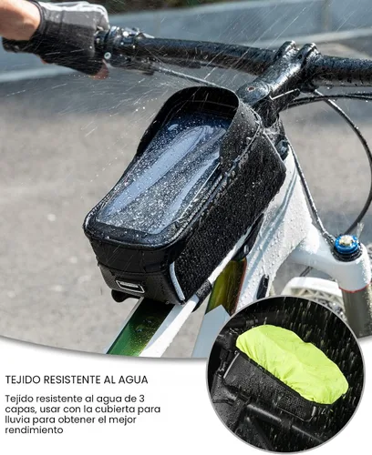 Vista 4 de ROCK BROS Bolsa para teléfono de bicicleta/bicicleta para estructura frontal, impermeable, bolsa de tubo, bolsa de ciclismo, accesorios