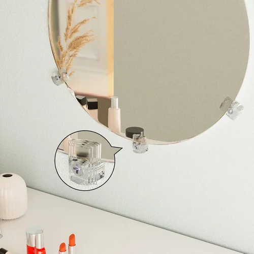 Vista 2 de Kit de soporte de espejo – 22 clips de plástico transparente, clips de retención de vidrio, kit para colgar con tornillos y puerta fija de caja