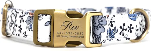 Vista 28 de Collar de perro personalizado con nombre y número de teléfono grabado, collar ajustable personalizado para cachorros, collar de algodón orgánico