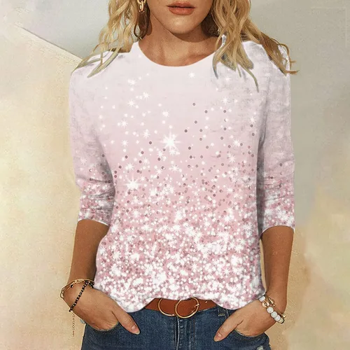 Vista 2 de Wide Sleeve Flowly Simple Shirt Ladies Loungewear Winter Round Neck Slim Fit Button Printed Blouse