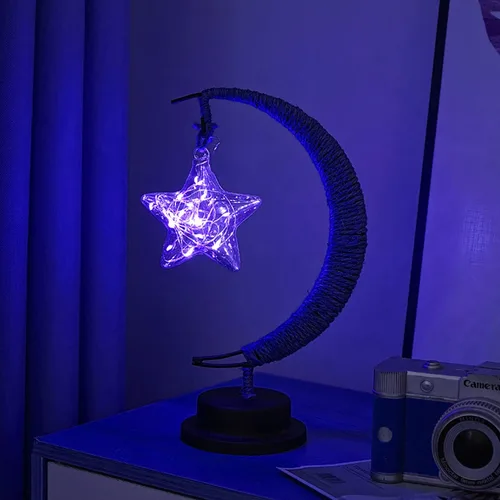 Vista 15 de Lámpara lunar encantada, lámpara LED colgante de luna, luz nocturna conmemorativa, adorno de Navidad para el hogar (manzana morada)