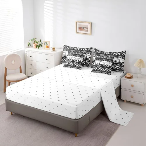 Vista 123 de Feelyou Juego de edredón de ciervo con sábanas – Tamaño Queen 7 piezas Juego de ropa de cama infantil de caza rústica – Cama de ciervo de cabaña