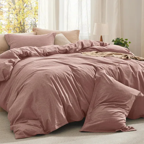 Vista 20 de Bedsure Juego de edredón de tamaño matrimonial, tela de algodón con relleno interior de microfibra, juego de cama suave PureWoven rosa claro